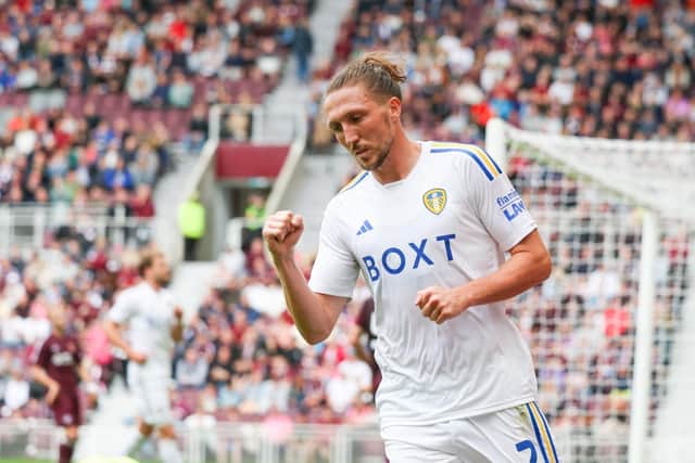 GOOD DAY: For Luke Ayling, above, pictured celebrating the only goal of the game in Sunday's 1-0 win at Hearts. Picture by LUFC.