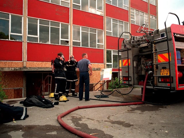 Benjamin Gott High School, in Bramley, pictured following a fire. The school closed in 1999.