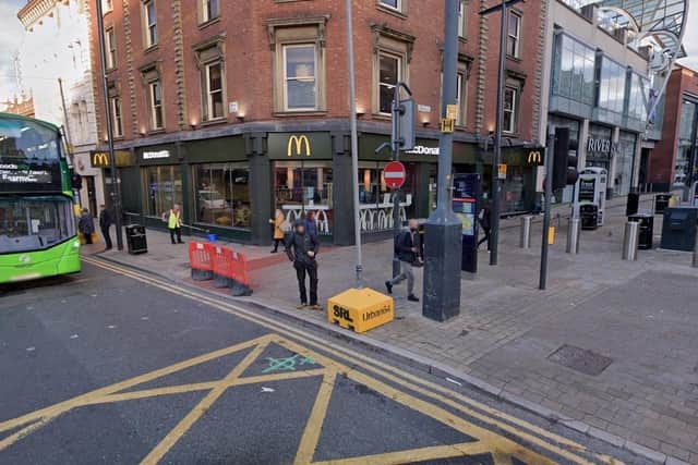 Brown was caught on CCTV fighting outside McDonald's on Briggate.