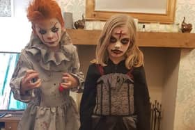 Joanne Cawood: "My son and daughter. Pennywise and a Zombie Bride."