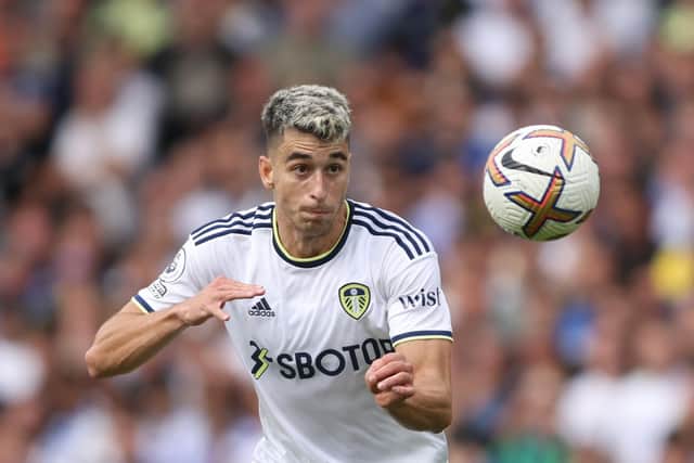 LEEDS, ENGLAND - AUGUST 06:  Marc Roca of Leeds United during the Premier League match between Leeds United and Wolverhampton Wanderers at Elland Road on August 6, 2022 in Leeds, United Kingdom. (Photo by Marc Atkins/Getty Images)