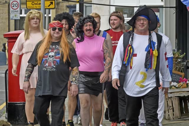 People wearing fancy dress on the Otley Run in Headingley.