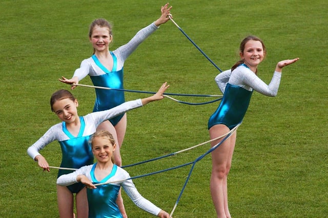 Otley Rhythmic Gymnastics Club won a silver in the British Group Championships held at Burton on Trent for their under-10s routine with a rope to the music from Chitty Chitty Bang Bang. Pictured, from front clockwise are Francesca Reeve, Holly Phimister, Harriet Ayers  and Isabelle Ayers.