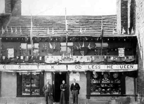 John Brown's sweet and tobacco shop in Rothwell in August 1902 decorated for the coronation of Edward VII.