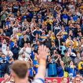 Leeds Rhinos fans celebrate the victory at Hull KR. Picture by Allan McKenzie/SWpix.com.