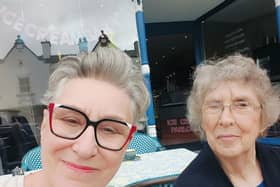 Karen Wright (left) with her mum at the seaside