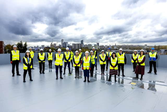 Staff at Leeds Teaching Hospitals Trust celebrating at the topping-out ceremony.