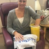Sam Panter, 48, during her first treatment for anal cancer.