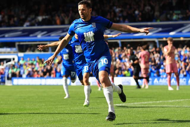 'SELF DESTRUCT': Completed by Leeds United as Birmingham City's Lukas Jutkiewicz races away to celebrate his 91st-minute spot kick winner, the Whites dejection evident in the background. Photo by Cameron Smith/Getty Images.