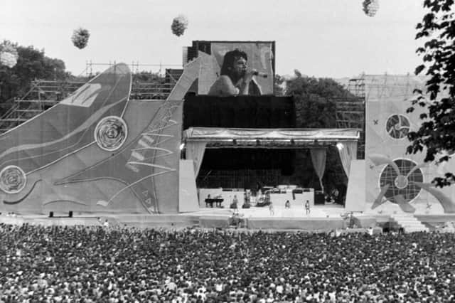 The Rolling Stones on stage at Roundhay Park in July 1982.