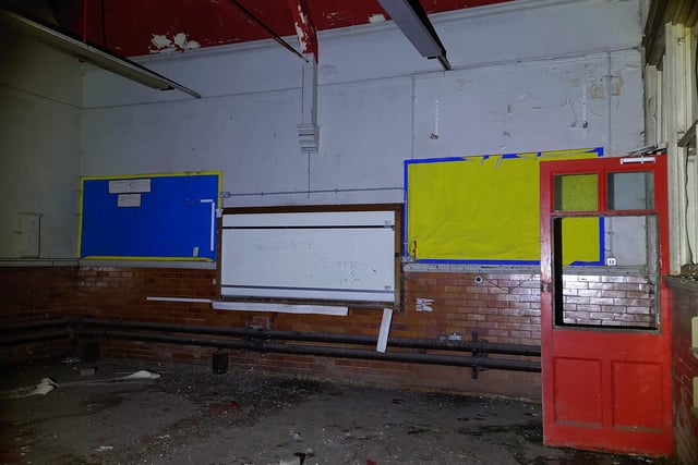 The whiteboard and some other parts of the classroom remained intact
