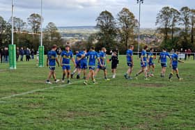 Oulton Raiders celebrate a try during their win at Dewsbury Celtic. Picture by Peter Smith.