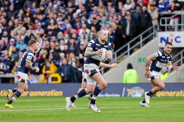 Blake Austin (with ball) is one of four overseas quota players in the final year of their Rhinos contract. Picture by Alex Whitehead/SWpix.com.