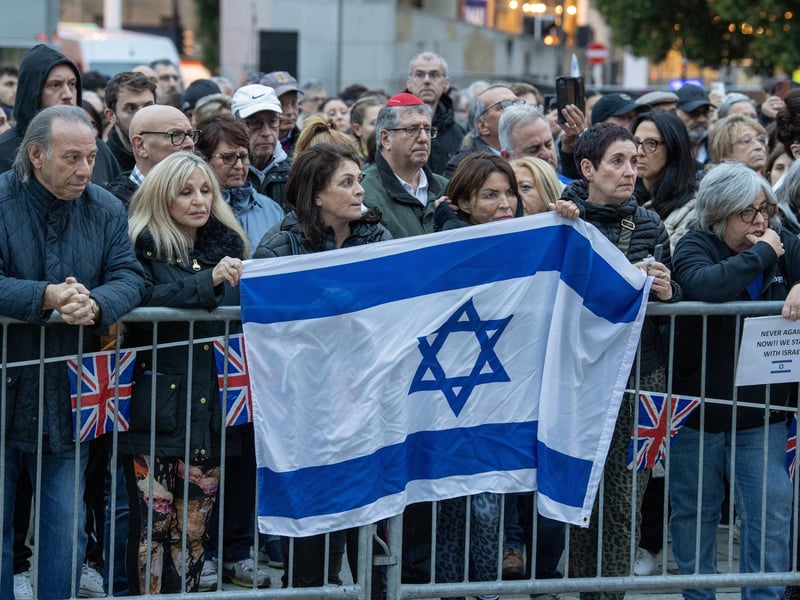 The Leeds Jewish community hold a vigil in Millennium Square in Leeds following the attacks on Israel by members of the militant group Hamas. Photo: Tony Johnson