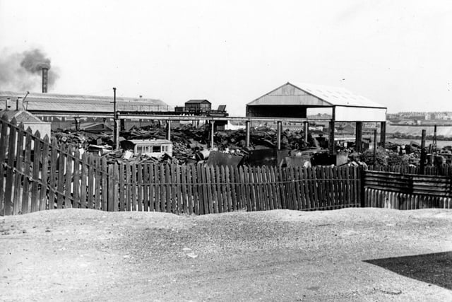 Robinsons scrap yard on Moor Road, seen from Garnett Road in June 1950.