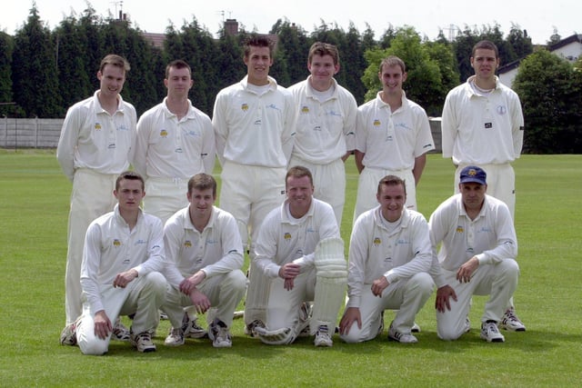 Farsley CC pictured ahead of a Bradford League Division 1 clash against Pudsey Congs at Red Lane in June 2001. Back row, from left, are  Andrew Doidge, Stewart Smith, Chris Taylor, Anthony Gilks, Steve Brown and Ashley Close. Front row, from left, are Chris Brook, Mark Whitehead, Ashley Metcalfe (captain), Neil Robinson and John Goldthorpe.