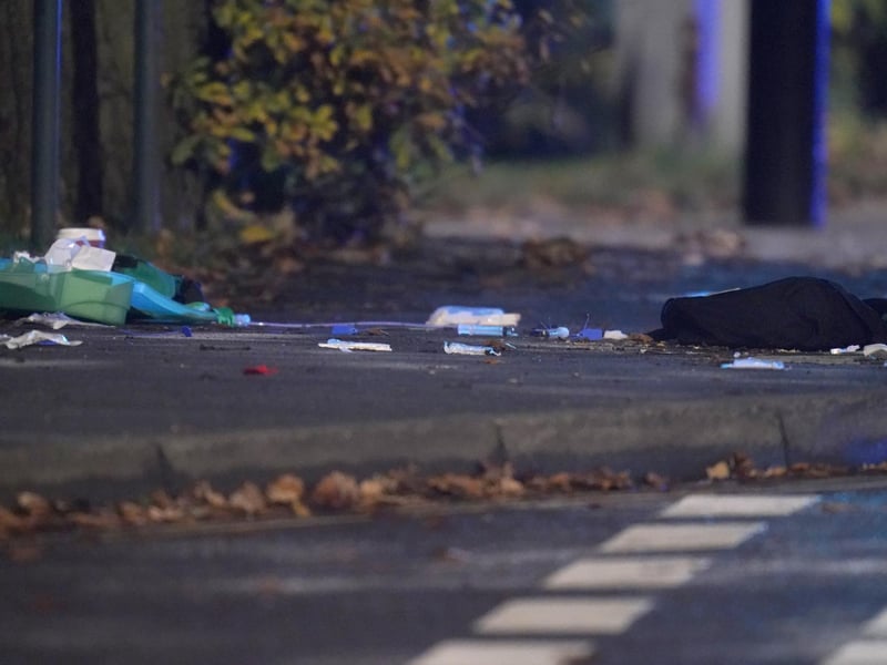 Paramedic paraphernalia on the ground in Horsforth, Leeds, after a 15-year-old boy was taken to hospital in a critical condition after he was assaulted near a school. Photo credit: Danny Lawson/PA Wire