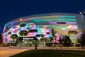 First Direct Arena lit up in rainbow lights for MultiColoured Monday