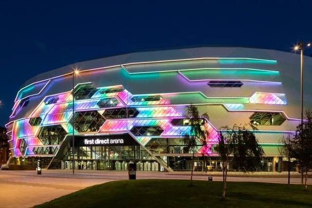 First Direct Arena lit up in rainbow lights for MultiColoured Monday