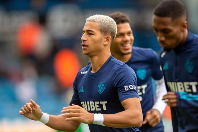 Mateo Joseph warms up ahead of Leeds' fixture against Watford this season (Pic: Bruce Rollinson)