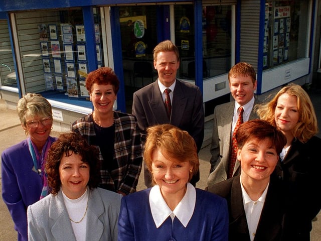 The sales team at Staintons estate agents on Austhorpe Road in Crossgates in March 1997. Pictured, clockwise from front, are Janet Ellis (area valuer), Giselle Ledgard, Jackie Hollingworth, Pat Dobson, David Pank, Andrew Milnes, Emma Field and Lisa Milsted.