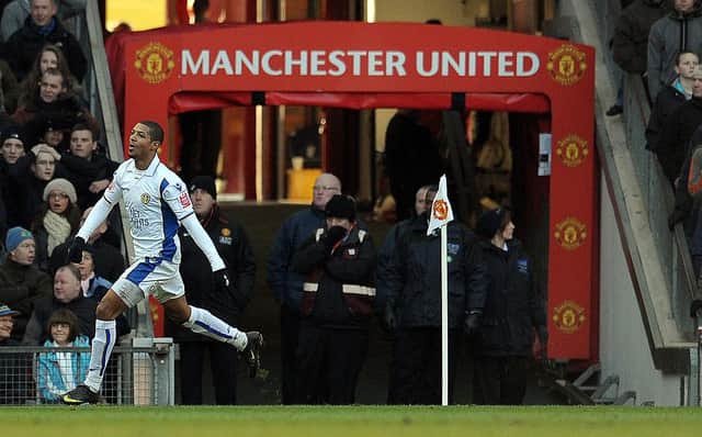 Jermaine Beckford celebrates after scoring against Manchester United . (Photo by PAUL ELLIS/AFP via Getty Images)