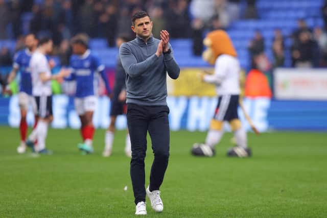 'VERY IMPRESSIVE': Young Portsmouth manager John Mousinho. Photo by Gary Oakley/Getty Images.