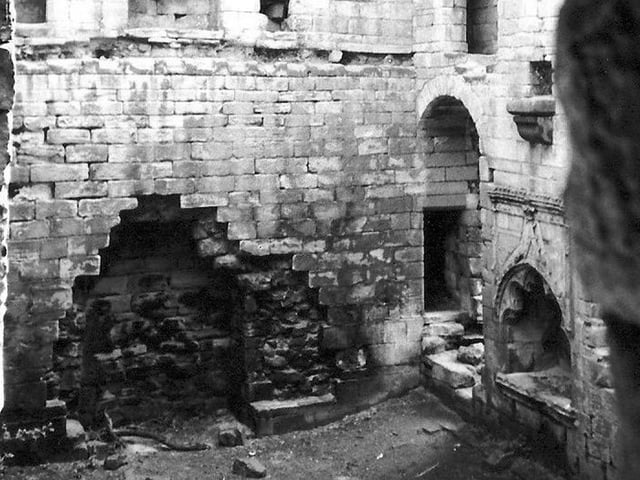 Interior view of Harewood Castle, a 14th century fortified manor house off the west side of Harrogate Road. It shows the great hall.