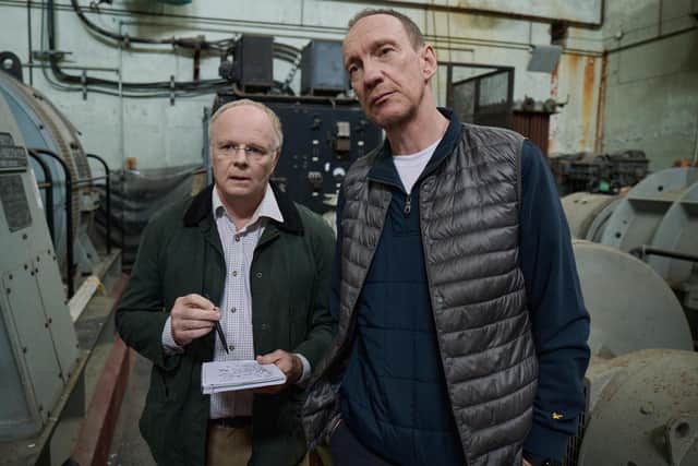 Prof Peter Hammond (Jason Watkins) and Ash Smith (David Thewlis) take on the water companies in Channel 4's Dirty Business (Picture: Rob Baker Ashton/Channel 4)