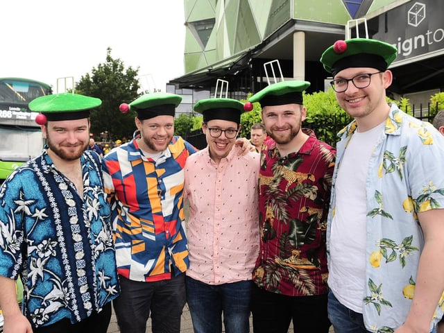 Fans donning fancy dress hats at the England v Australia Test at Headingley.