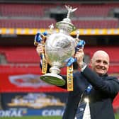 Richard Agar with the Challenge Cup at Wembley in 2020. Picture by Ed Sykes/SWpix.com.