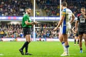 Leeds Rhinos' Paul Momirovski is spoken to by referee Aaron Moore before being sin-binned during last week's win against Salford Red Devils. Picture by Allan McKenzie/SWpix.com.
