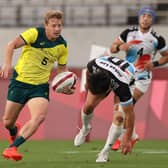 Lachie Miller on the attack for Australia against South Korea in the pool stage of the Tokyo Olympics rugby sevens competition two years ago. Picture by Dan Mullan/Getty Images.