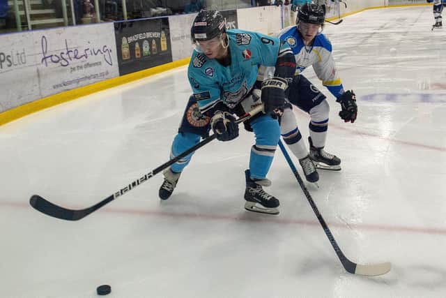 NEW FACE: Defenceman Thomas Barry - seen in action for former club Sheffield Steeldogs against Leeds Chiefs back in 2019 - has signed up with Leeds Knights for the rest of the 2022-23 NIHL National season. Picture: Bruce Rollinson.