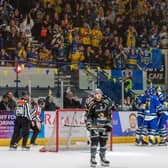 SEE YOU SOON: Leeds Knights celebrate in front of their fans at Coventry's Skydome Arena on their way to beating Hull Seahawks in last season's NIHL National play-off final. Picture: Miles Tidman/Knights Media.