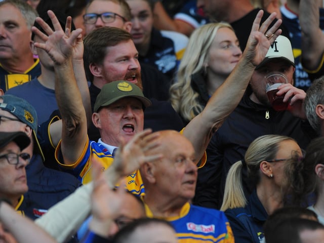 Leeds Rhinos supporters bring the noise at the game against Wigan Warriors.