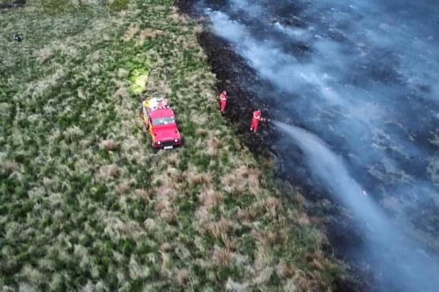 Fire crews were called to the blaze at Marsden Moor on Tuesday evening