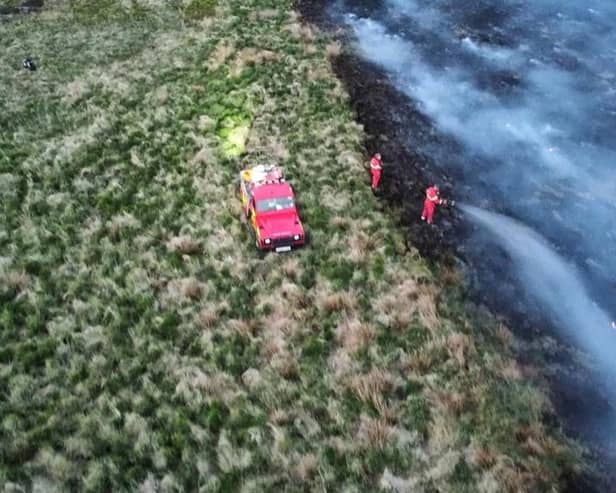 Fire crews were called to the blaze at Marsden Moor on Tuesday evening