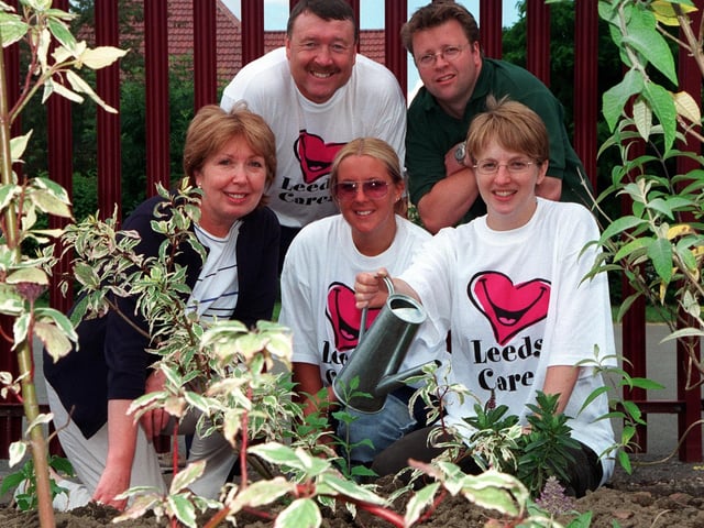 Volunteers who worked on the sensory garden at the Two Willows Early Years Centre in September 2002. Pictured, from left, are Andrea Nicholson (nursery manager), Malcolm Shotton and Claire Crossley (Leeds United) and Paul Denis and Rachel Hotston (Groundwork Leeds).