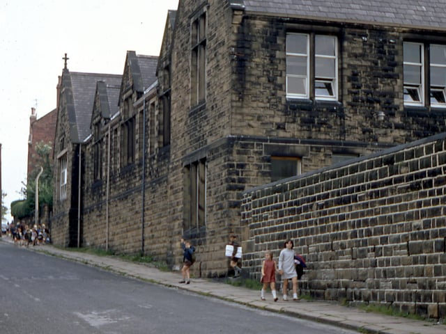 Churwell Primary School on School Street in July 1968. The school moved into this building in July 1877 but schooling actually started at Back Green Methodist Church in May 1873. This school is now demolished and houses have been built on the site called School Mews.