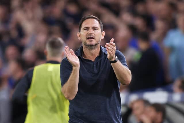 LEEDS, ENGLAND - AUGUST 30: Frank Lampard, Manager of Everton reacts during the Premier League match between Leeds United and Everton FC at Elland Road on August 30, 2022 in Leeds, England. (Photo by George Wood/Getty Images)