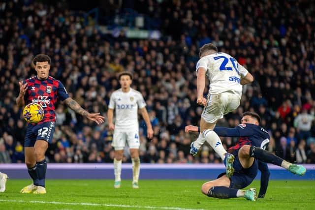 MISSED CHANCE - Leeds United could have taken all three points but spurned chances like this one late on for Daniel James. Pic: Bruce Rollinson.