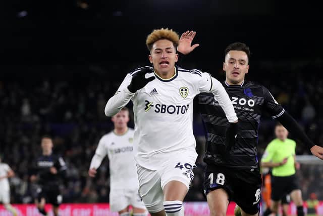 LEEDS, ENGLAND - DECEMBER 16: Mateo Joseph of Leeds United in action during the friendly match between Leeds United and Real Sociedad at Elland Road on December 16, 2022 in Leeds, England. (Photo by Jan Kruger/Getty Images)