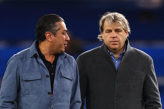 US tycoons Beghdad Eghbali (L) and Todd Boehly (R) bought the Stamford Bridge club from Russian oligarch Roman Abramovich following the country's invasion of Ukraine last year. (Photo by Clive Rose/Getty Images)