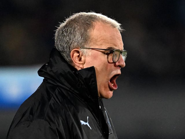 Bielsa bellowing instructions from the touchline (Photo by EITAN ABRAMOVICH/AFP via Getty Images)