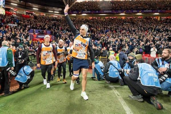 Kevin Sinfield arrives at Old Trafford, at half-time of the men's World Cup final, after completing seven seven ultra-marathons in seven days last November. Picture by Allan McKenzie/SWpix.com.