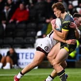 Fergus McCormack (with ball in hand) made his Leeds Rhinos debut during the Challenge Cup win at Widnes Vikings three months ago. Picture by Olly Hassell/SWpix.com.