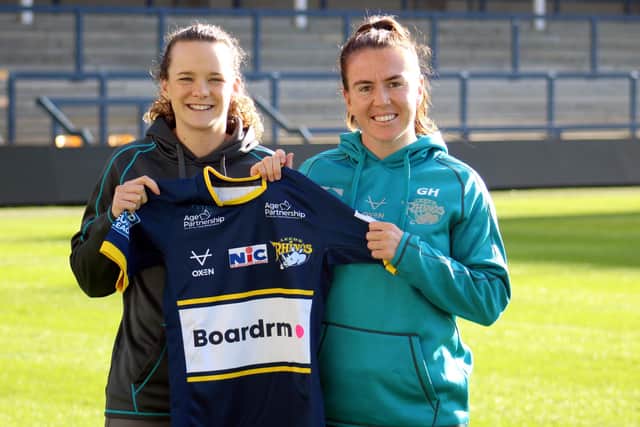 Georgia Hale, right, with Rhinos coach Lois Forsell. Picture by Leanne Flynn/Leeds Rhinos.