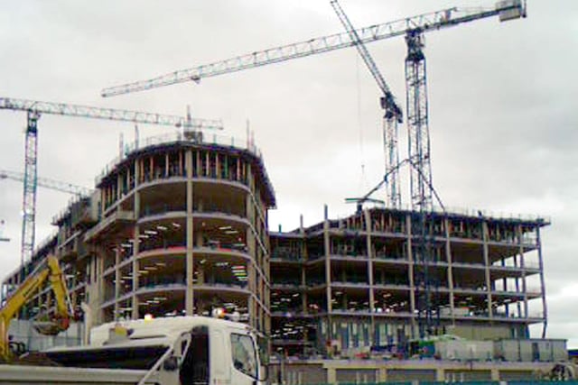 Construction of the new Bexley wing at St. James's Hospital in January 2006. It houses one of the country's largest cancer centres, the St. James's Institute of Oncology. The Bexley Wing was built at a cost of £220 million including specialist equipment. It opened in December 2007, welcoming the first patient on Christmas Eve. The Bexley wing provides 350 inpatient beds and employs 1,600 staff.