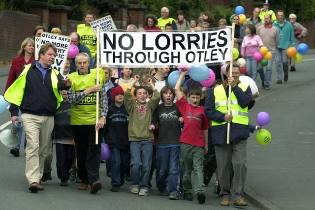 Protesters make their way into Otley to make their views heard on lorries driving through the market town in October 2003.